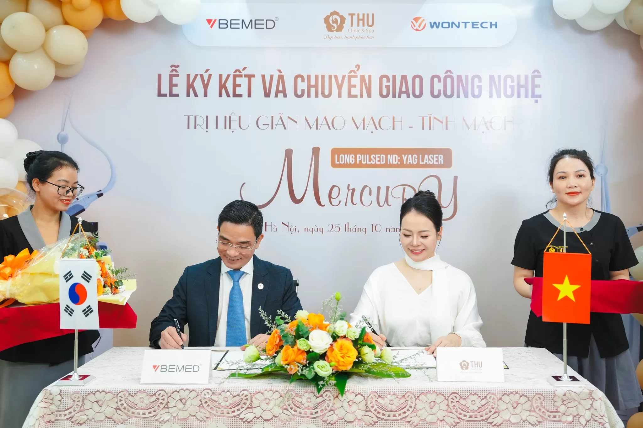 CEO BEMED - Ông Nguyễn Thế Hùng ký kết cùng Bà Lani Hoài Thu - Đại diện Thu Spa & Clinic