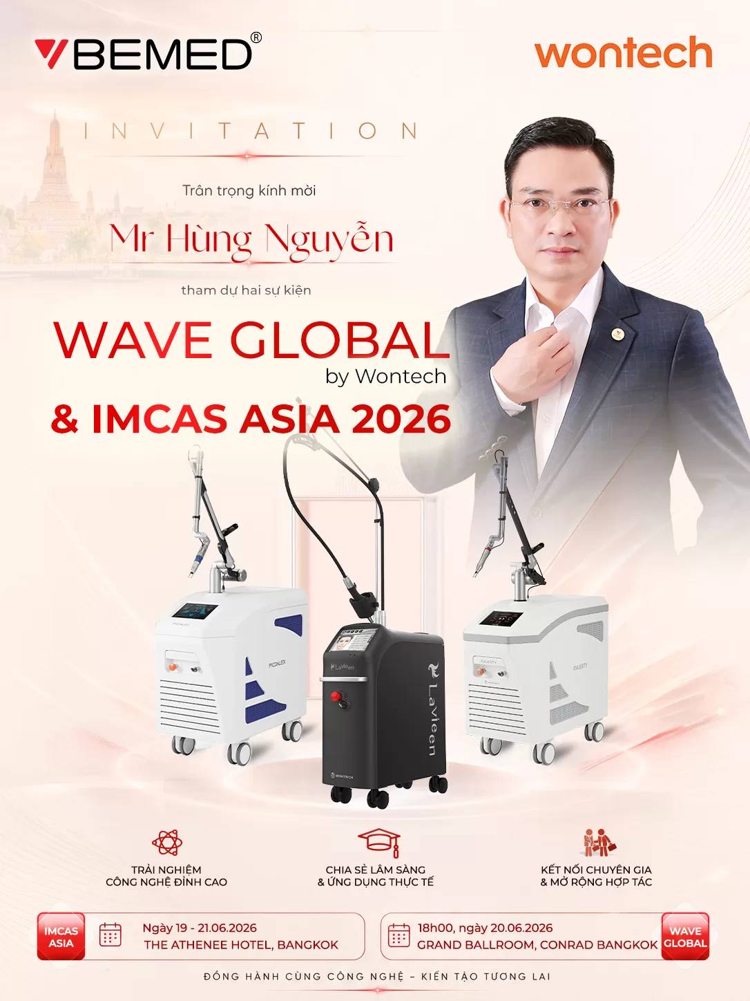 Mr. Nguyễn Thế H&ugrave;ng (Gi&aacute;m đốc BEMED Việt Nam) - Người thuyền trưởng ti&ecirc;n phong, trực tiếp kiến tạo mối quan hệ chiến lược v&agrave; dẫn dắt ph&aacute;i đo&agrave;n chuy&ecirc;n gia Việt Nam vươn tầm quốc tế tại Bangkok.