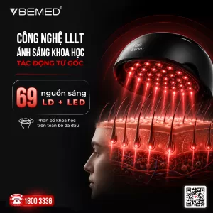 Hệ thống 69 nguồn s&aacute;ng LD & LED ph&acirc;n bổ khoa học, t&aacute;c động trực tiếp xuống tầng hạ b&igrave; da đầu.